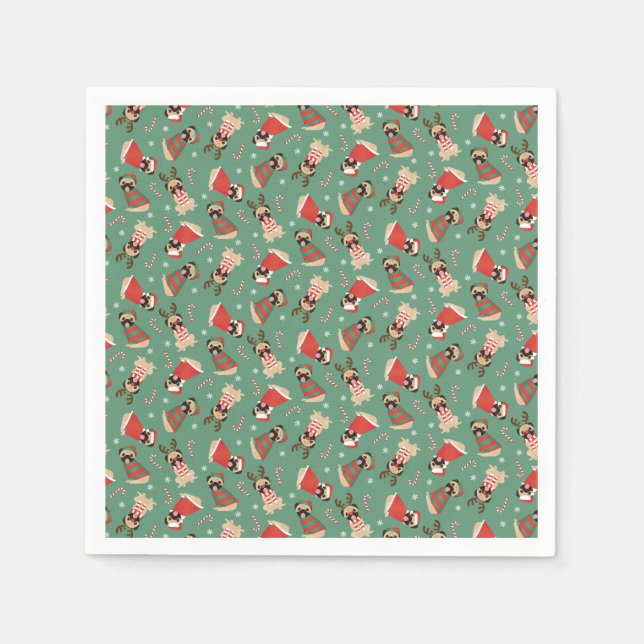 Merry Woofmas Mops Hunde Serviette (Vorderseite)