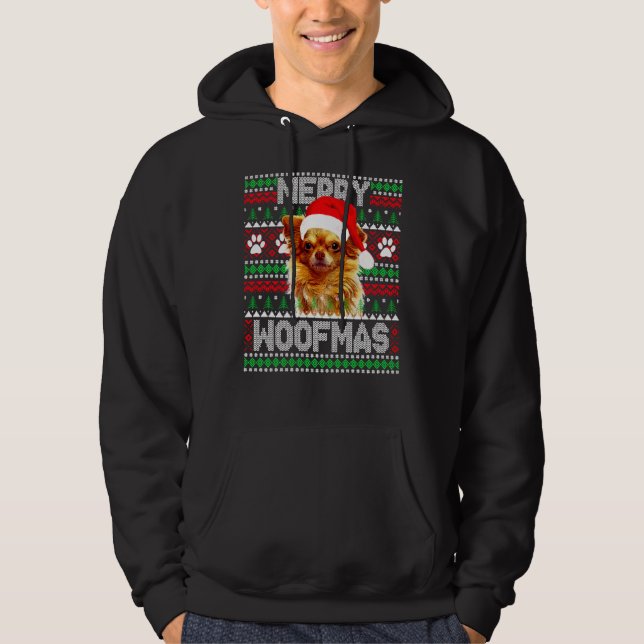 Merry Woofmas Niedlich Long Coat Chihuahua Dog Ugl Hoodie (Vorderseite)