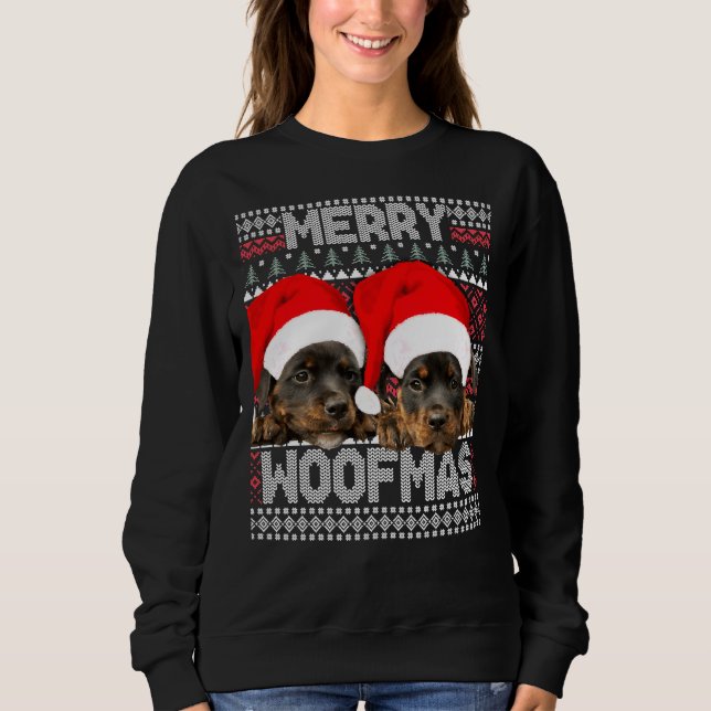Merry Woofmas Niedliche Rottweiler Welpen mit Sant Sweatshirt (Vorderseite)
