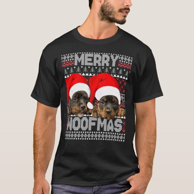 Merry Woofmas Niedliche Rottweiler Welpen mit Sant T-Shirt (Vorderseite)