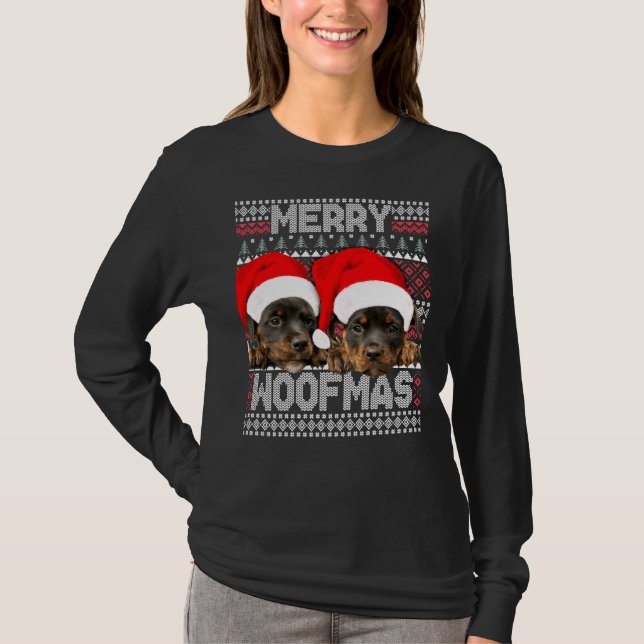 Merry Woofmas Niedliche Rottweiler Welpen mit Sant T-Shirt (Vorderseite)