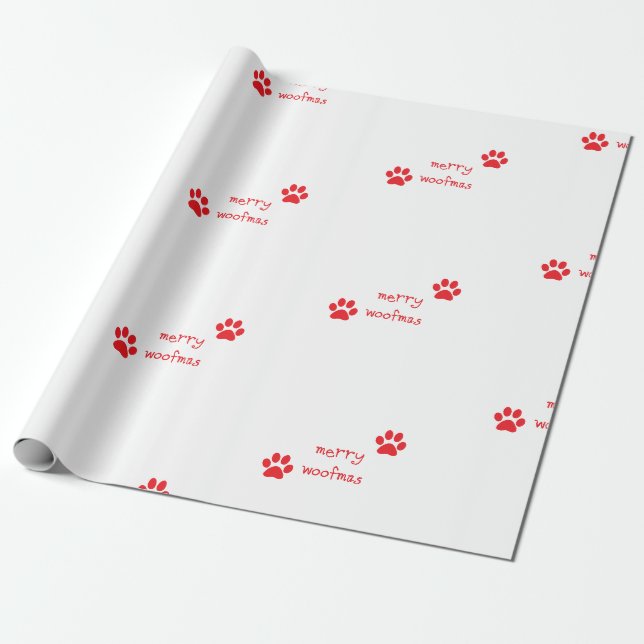 Merry Woofmas Paw Print Red Statement Geschenkpapier (Ungerollt)