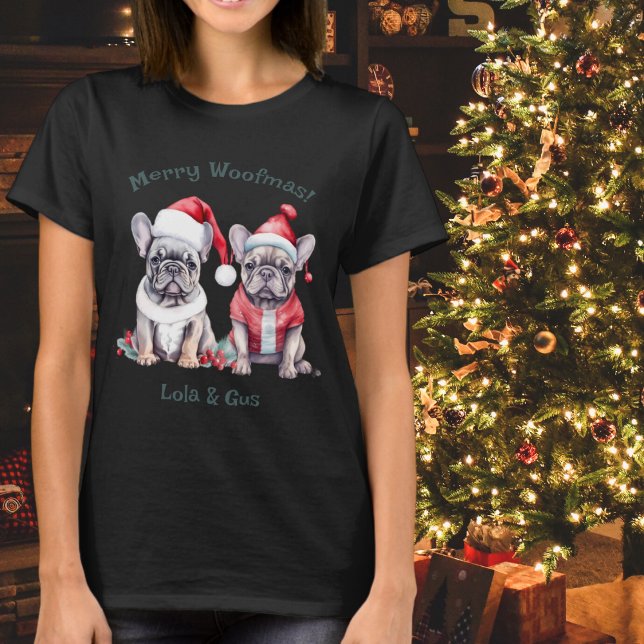 Merry Woofmas Santa French Bulldog Christmas Dog T-Shirt (Von Creator hochgeladen)