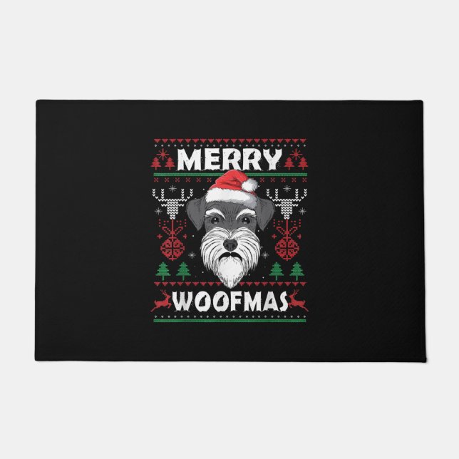 Merry Woofmas Schnauzer Christmas Dog Lover Pajama Fußmatte (Vorderseite)