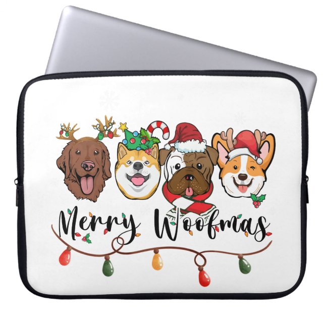 Merry Woofmas Typografie Laptop Sleeve (Vorderseite)