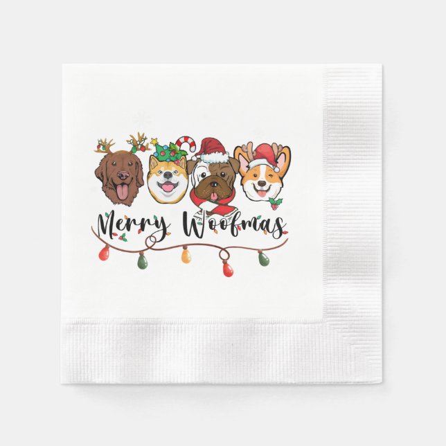 Merry Woofmas Typografy Paper Napkin Serviette (Vorderseite)
