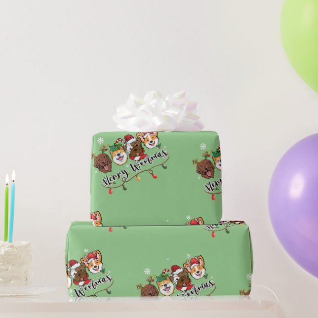 Merry Woofmas Typografy Wrapping Paper Geschenkpapier (Partygeschenke)