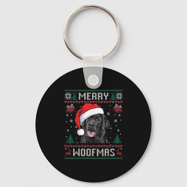 Merry Woofmas Ugly Sweater Black Lab Labrador Chri Schlüsselanhänger (Vorderseite)