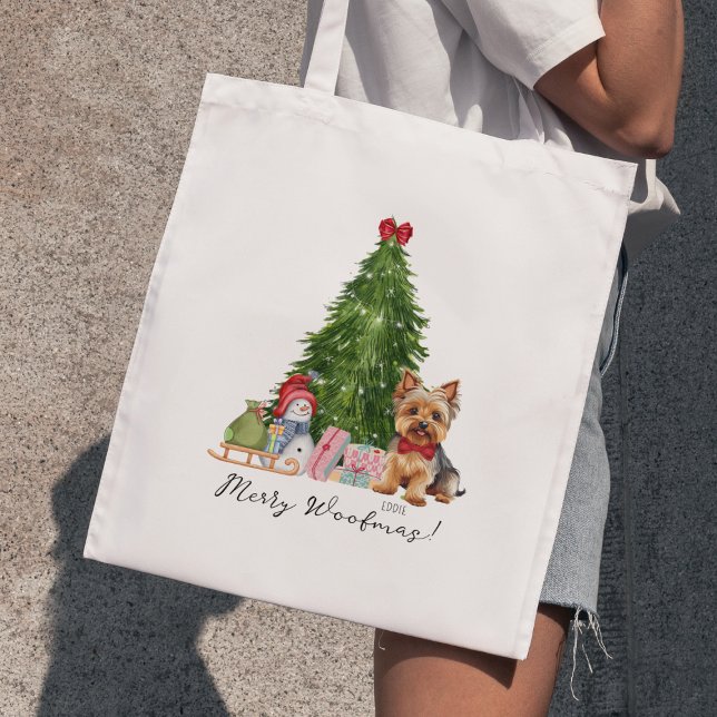 Merry Woofmas Weihnachtsgeschenk mit Yorkie Name Tragetasche (Cute Christmas Gift Yorkie Tote Bag with custom name. Merry Woofmas. Merry Christmas. Yorkshire terr)