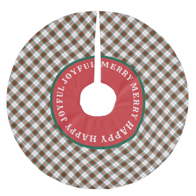 MERRY Words Scottish Tartan Polyester Weihnachtsbaumdecke (Vorderseite)