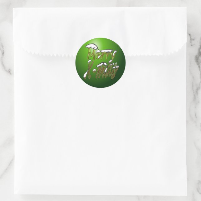 Merry X-mas Green Letter Round Sticker (Tasche)