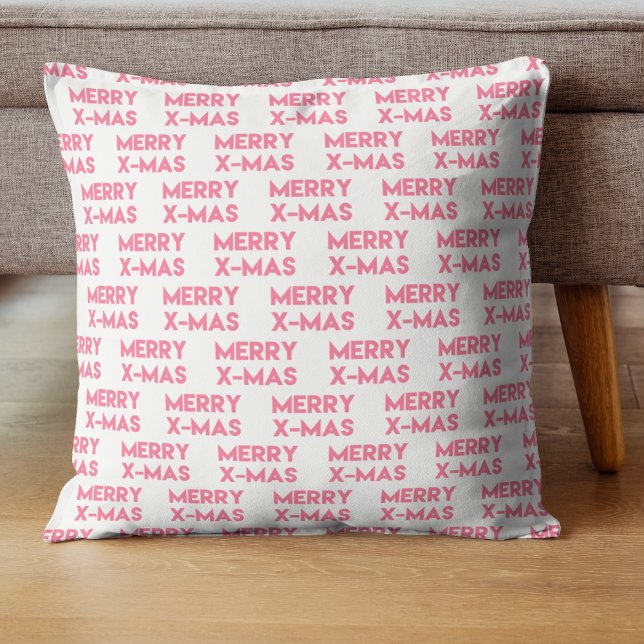 Merry X-Mas, Modern Hot Pink Typografy Weihnachten Kissen (Von Creator hochgeladen)