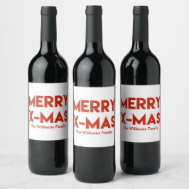 Merry X-Mas, Modern Red Typografy Christmas Weinetikett