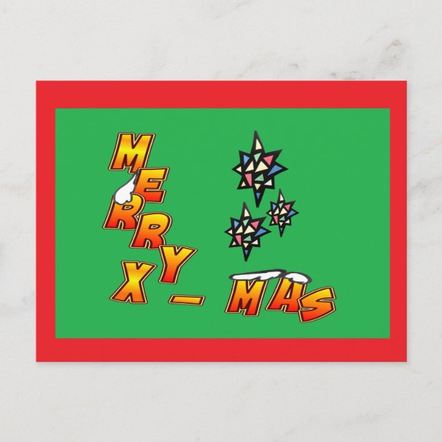 Merry Xmas 3 Sterne Rote Grenze Postkarte (Vorderseite)