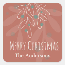 Merry Xmas abstract floral family name Quadratischer Aufkleber
