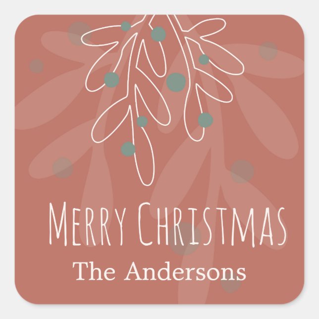 Merry Xmas abstract floral family name Quadratischer Aufkleber (Vorderseite)