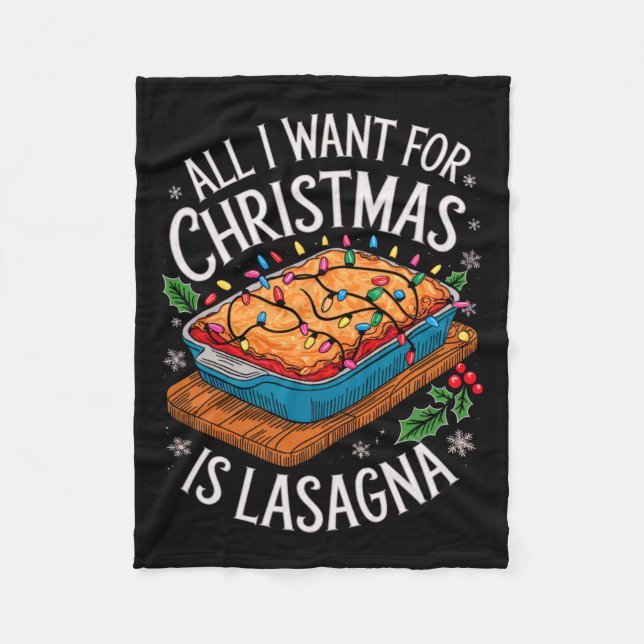 Merry Xmas alles, was ich für Weihnachten Lasagna  Fleecedecke (Vorderseite)