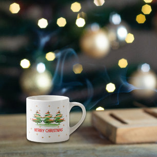 Merry Xmas Aquarellbäume - Weihnachtsgeschenk Espressotasse