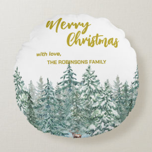 Merry xmas Baum Wald Moderne Elche Drehbuch Urlaub Rundes Kissen