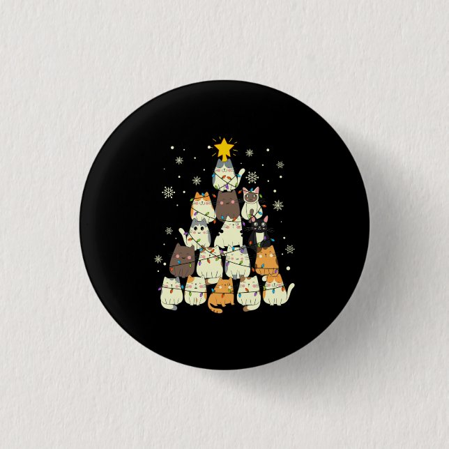 Merry Xmas Cat Christmas Tree Button (Vorderseite)