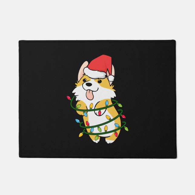 Merry Xmas Corgi Weihnachtsbaum Licht Fußmatte (Vorderseite)