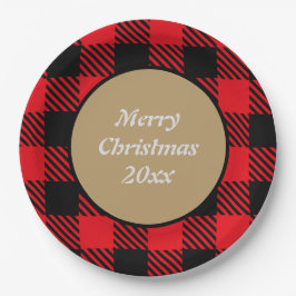Merry Xmas Custom Buffalo karierte Muster schwarz  Pappteller