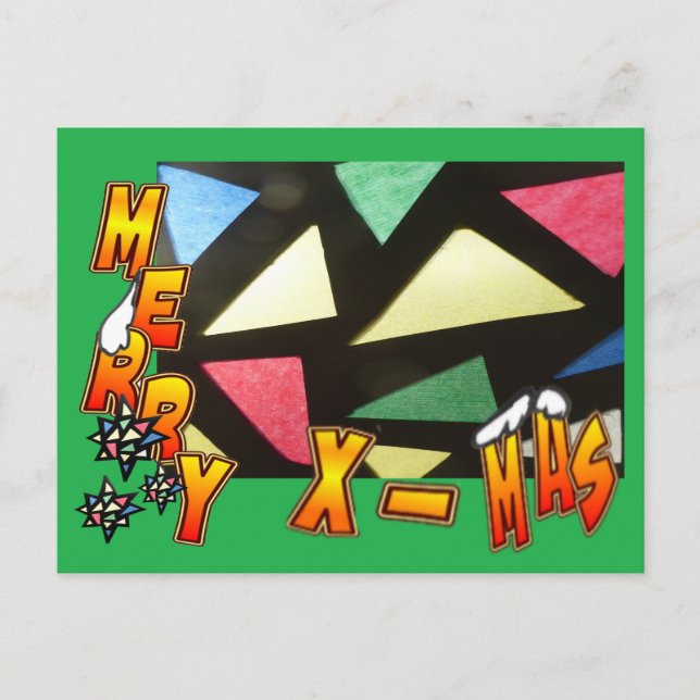Merry Xmas: Glass Pattern & Stars Postkarte (Vorderseite)