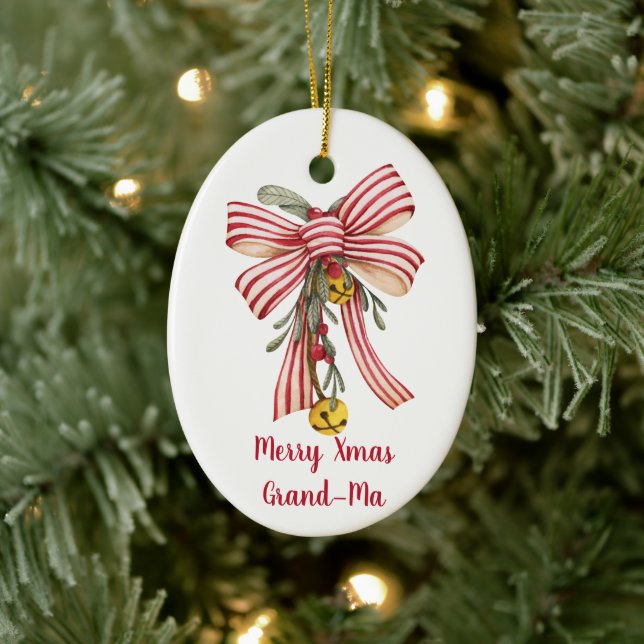 Merry Xmas Grandma Xmas Bow Keramik Ornament (Baum)