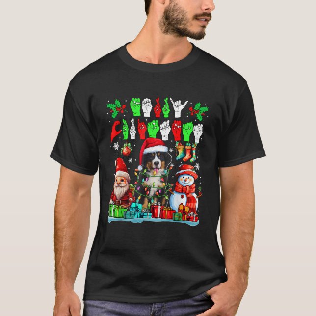 Merry Xmas Hands Sign Language Santa Bernese Mount T-Shirt (Vorderseite)