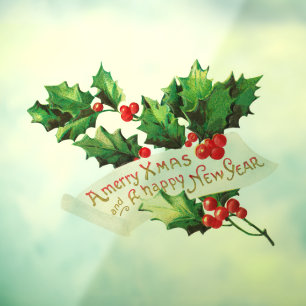Merry Xmas & Happy New Year Holly Fensteraufkleber