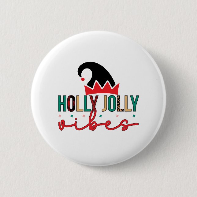 Merry Xmas Holly Jolly Vibes Button (Vorderseite)