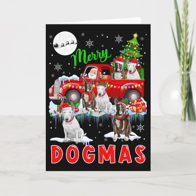 Merry Xmas Hund Santa Carry Bull Terrier auf Bild Karte (Vorderseite)