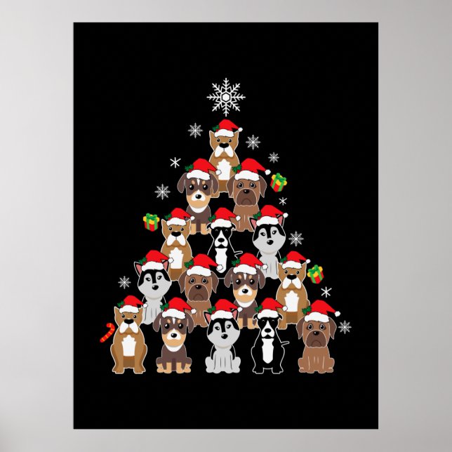 Merry Xmas Hund Weihnachtsbaum Poster (Vorne)