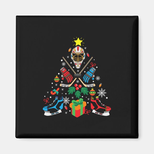 Merry Xmas Ice Hockey Weihnachtsbaum Magnet (Vorne)