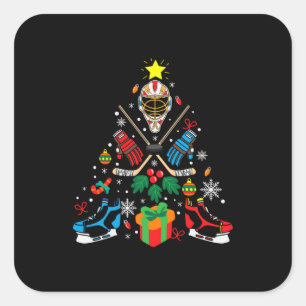 Merry Xmas Ice Hockey Weihnachtsbaum Quadratischer Aufkleber