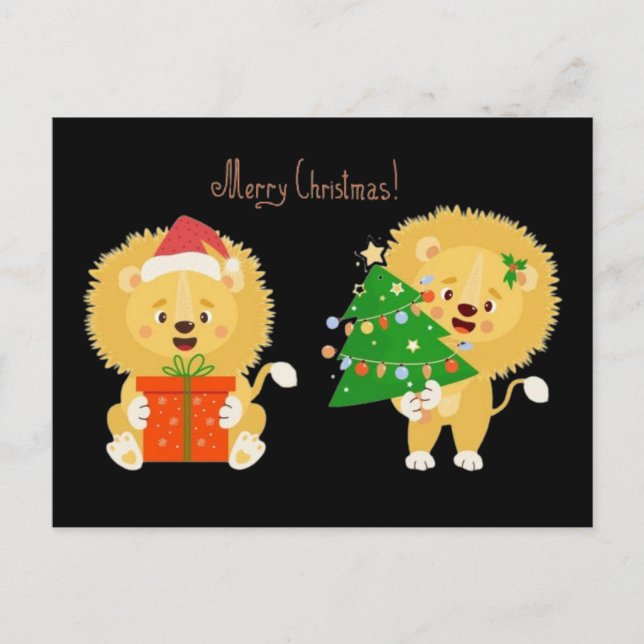 Merry Xmas Lion Cubs Postkarte (Vorderseite)