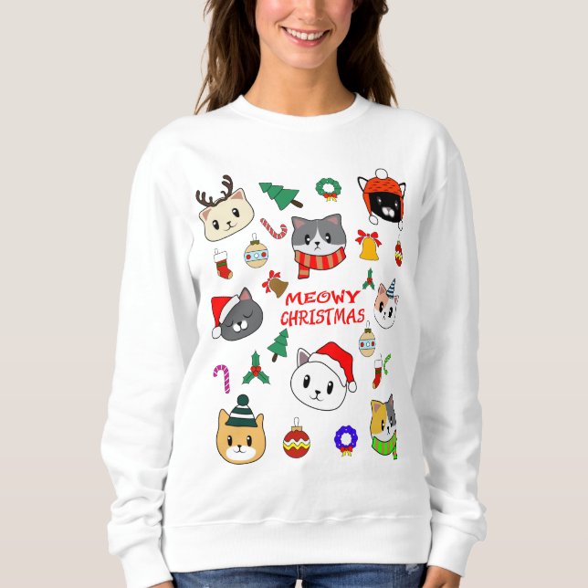 MERRY XMAS, Meowy Catmas Tree, Cat Christmas Gesch Sweatshirt (Vorderseite)