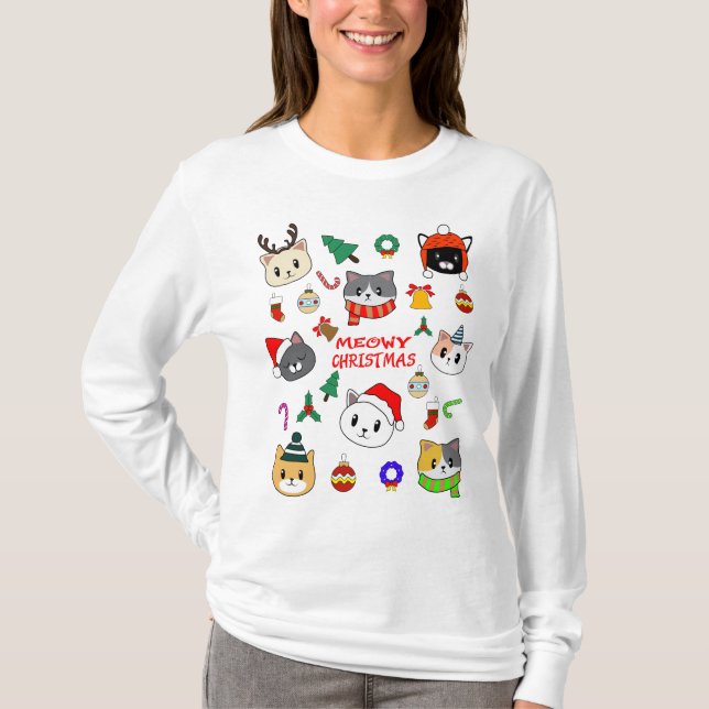 MERRY XMAS, Meowy Catmas Tree, Cat Christmas Gesch T-Shirt (Vorderseite)