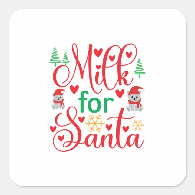 Merry Xmas Milk For Santa Quadratischer Aufkleber (Vorderseite)
