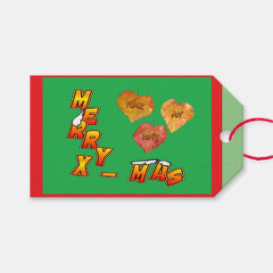 Merry Xmas mit 3 herzförmigen Blätter Rotes Gesche Geschenkanhänger