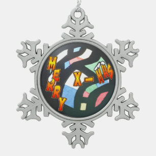 Merry Xmas Muster Pewter Snowflake Ornament