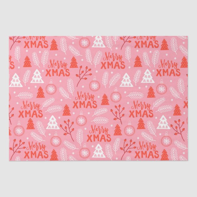 Merry Xmas Niedlich Pink Retro Botanische Weihnach Seidenpapier (Vorderseite)