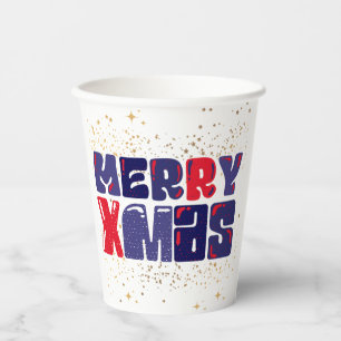 Merry Xmas Niedlich Red Blue Gold Pappbecher