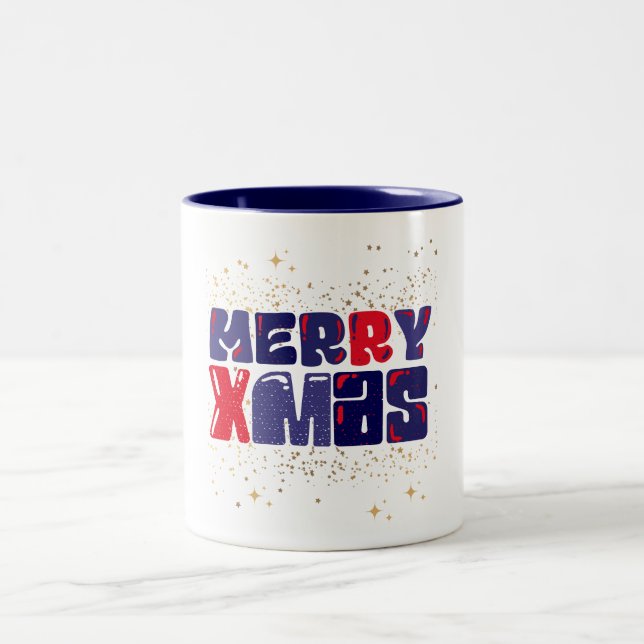 Merry Xmas Niedlich Red Blue Gold Zweifarbige Tasse (Mittel)
