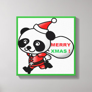 "MERRY XMAS" PANDA BEAR SANTA LEINWANDDRUCK