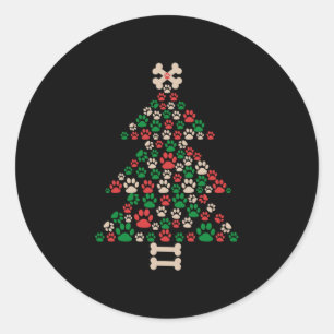 Merry Xmas Paw Prints Dog Weihnachtsbaum Runder Aufkleber