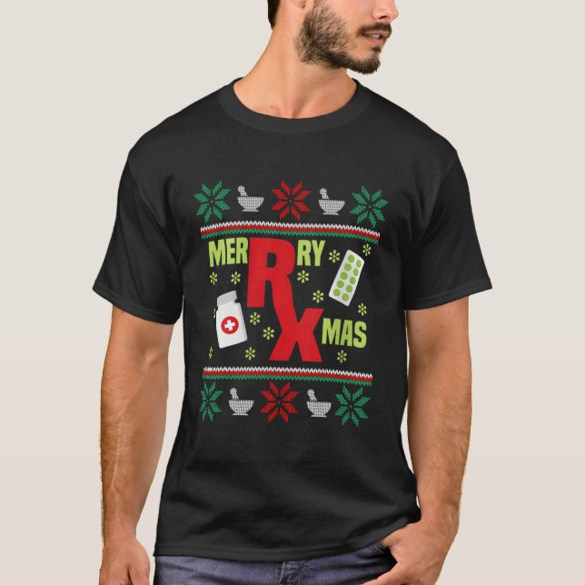 Merry Xmas Pharmacy Tech Apotheker Ugge Weihnachte T-Shirt (Vorderseite)