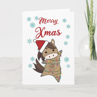Merry Xmas Ponny Horse Snow Fairy Lights Tiere Karte