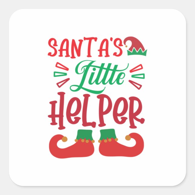Merry Xmas Santa Little Helper Quadratischer Aufkleber (Vorderseite)