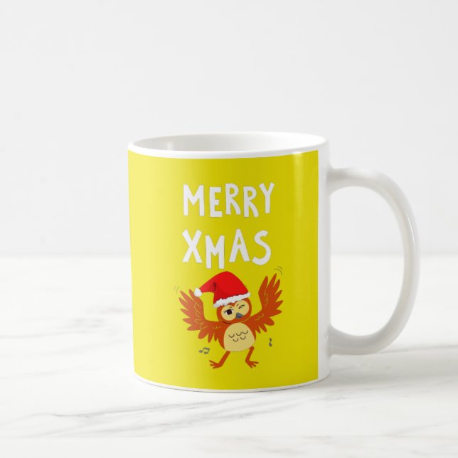 Merry Xmas tanzend Owl - Feierlicher Urlaub Niedli Kaffeetasse (Rechts)